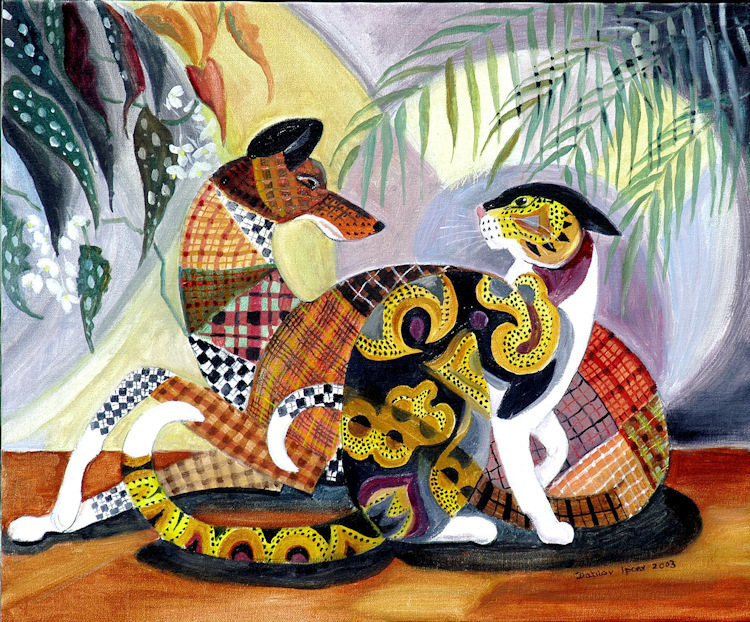 Painting of Gingham Dog and Calico Cat by Dahlov Ipcar, ©2003; used with permission, all rights reserved