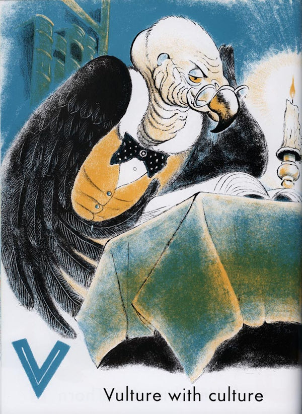 "Vulture with Culture," from APE IN A CAPE, by Fritz Eichenberg, ™1952, 1980.